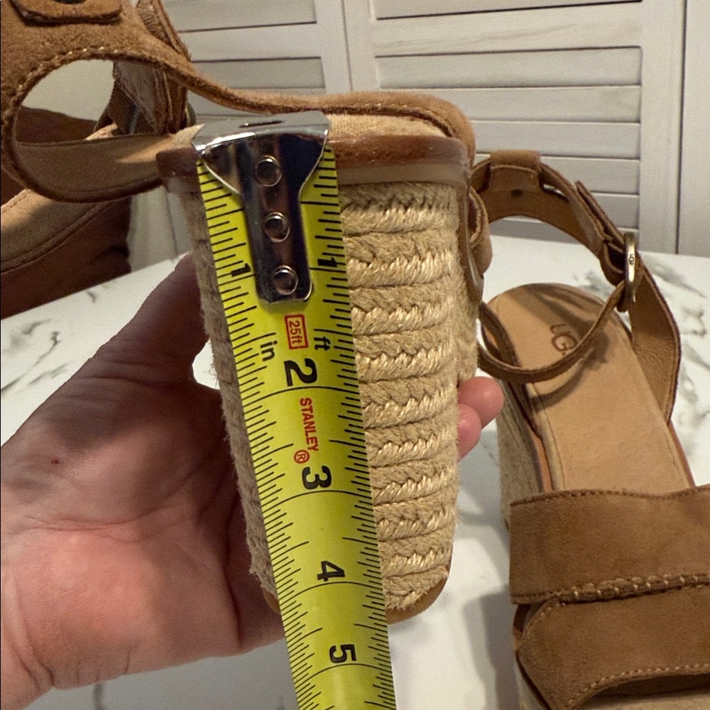 Ugg Tan Suede Wedge Ankle Wrap Sandals. Size 9-1/2 - Picture 10 of 15